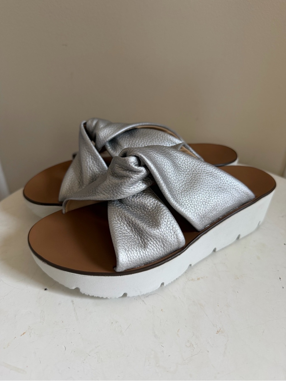 New Paul Green Alicia knotted wedge Sandals Shoes silver twist-3.5 - US 6